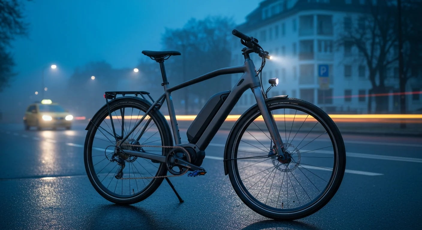 Vélo électrique urbain en ville à l'aube