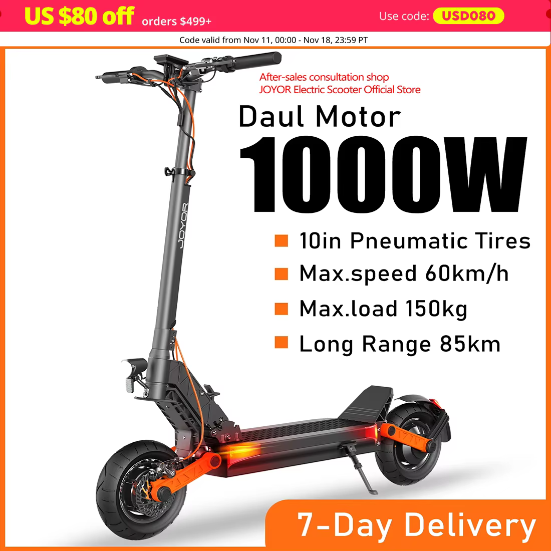 Trottinette Électrique à Pneus Pneubagues de 10 Pouces pour Adulte, Chaîne YOR S5/S10S, Moteur de 80