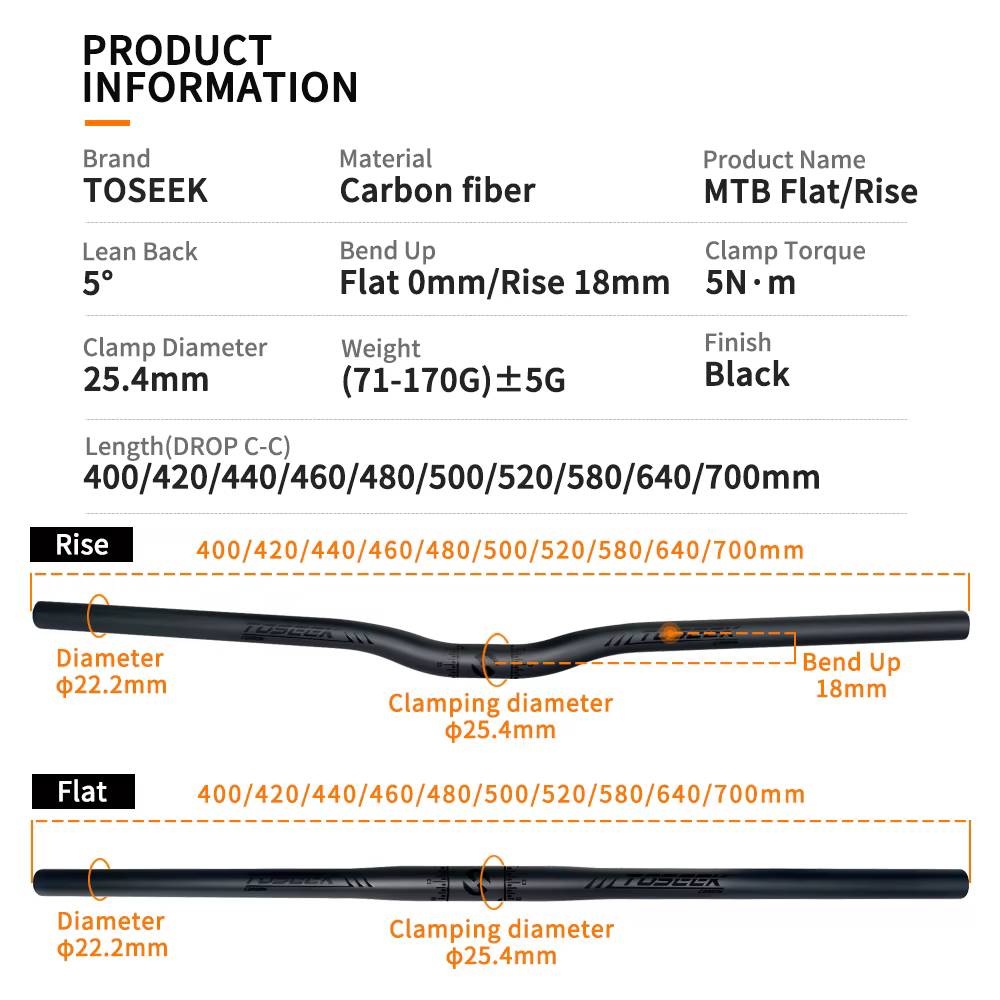 TOSEtransmith-Guidon de vélo entièrement en carbone, guidon horizontal de vélo pliant, noir mat, gui