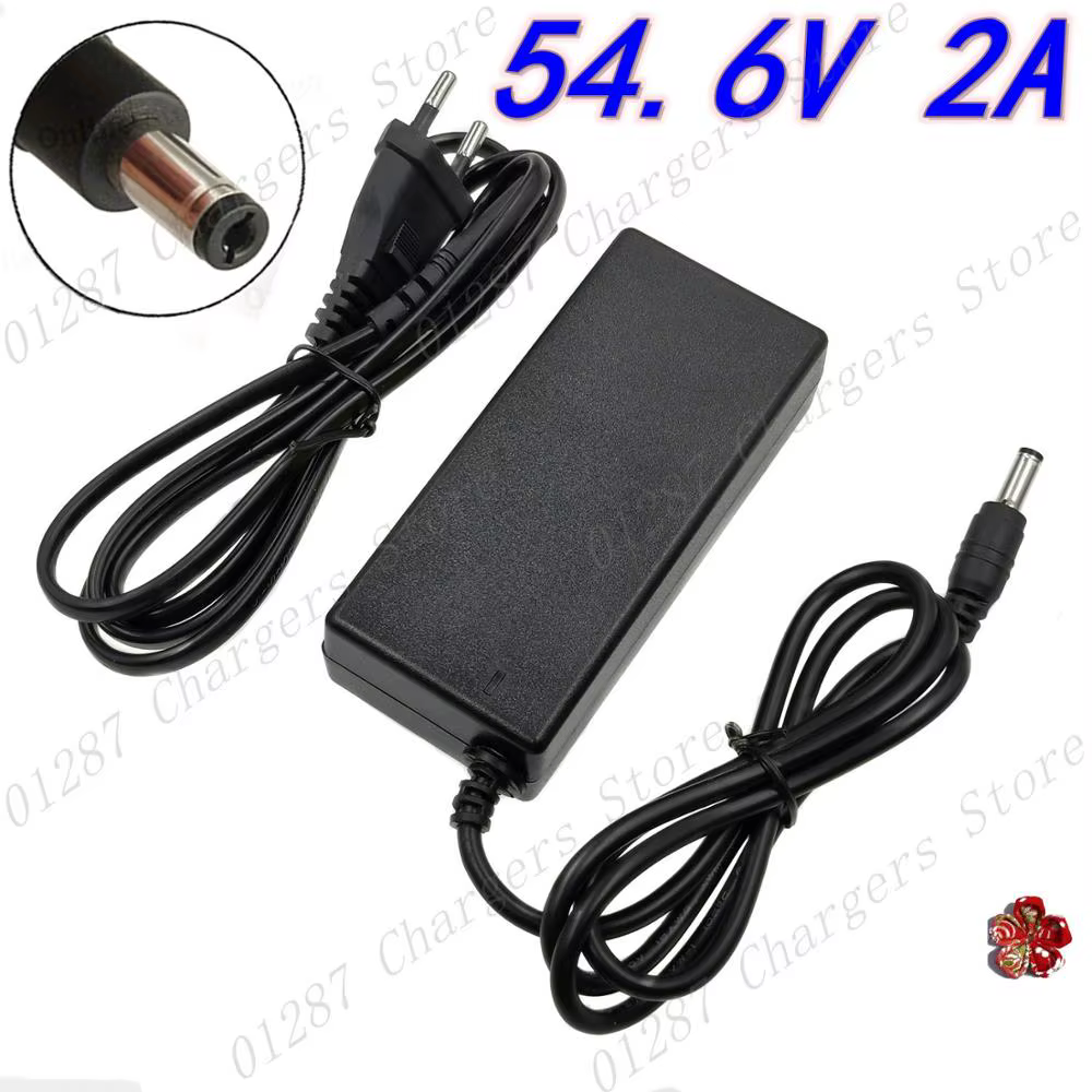 Chargeur 54.6V 2A pour batterie li-ion 48V, prise/connecteur DC pour batterie de vélo électrique au 