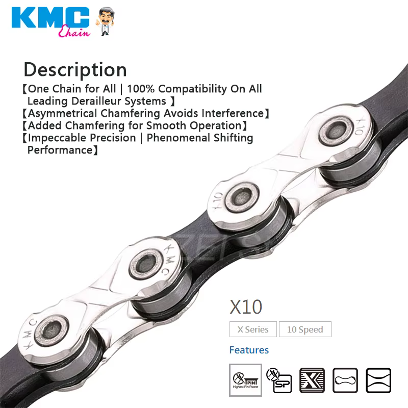 KMC-Vélo de Route et Montagne à 10 Vitesses, Boîte Originale, JOX10EPT, X10EL, X10SL, JO116