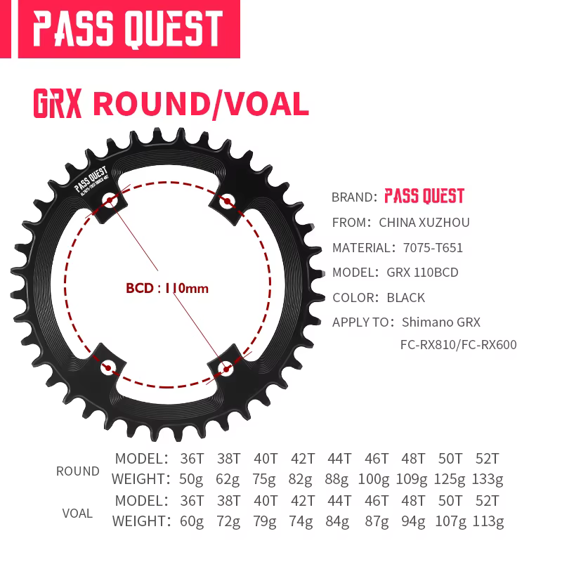 GRX Rond Ovale 110mm BCD Plateau Pour GRX FC-RX810 FC-RX600 CRANK 36T 38T 40T 42T 44T 46T 48T 50T 52