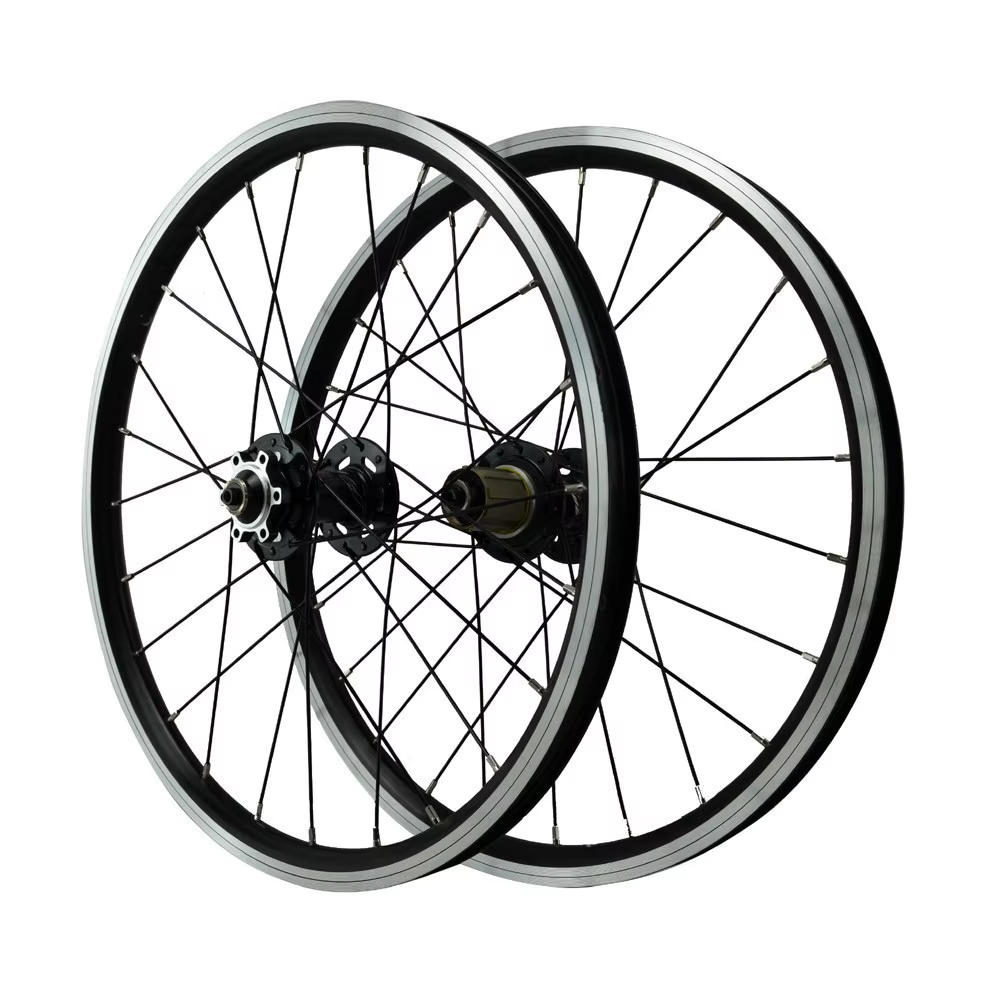 Paire de roues de vélo pliant, frein à disque, frein à jante en V, 24H, valve AV, moyeux à roulement