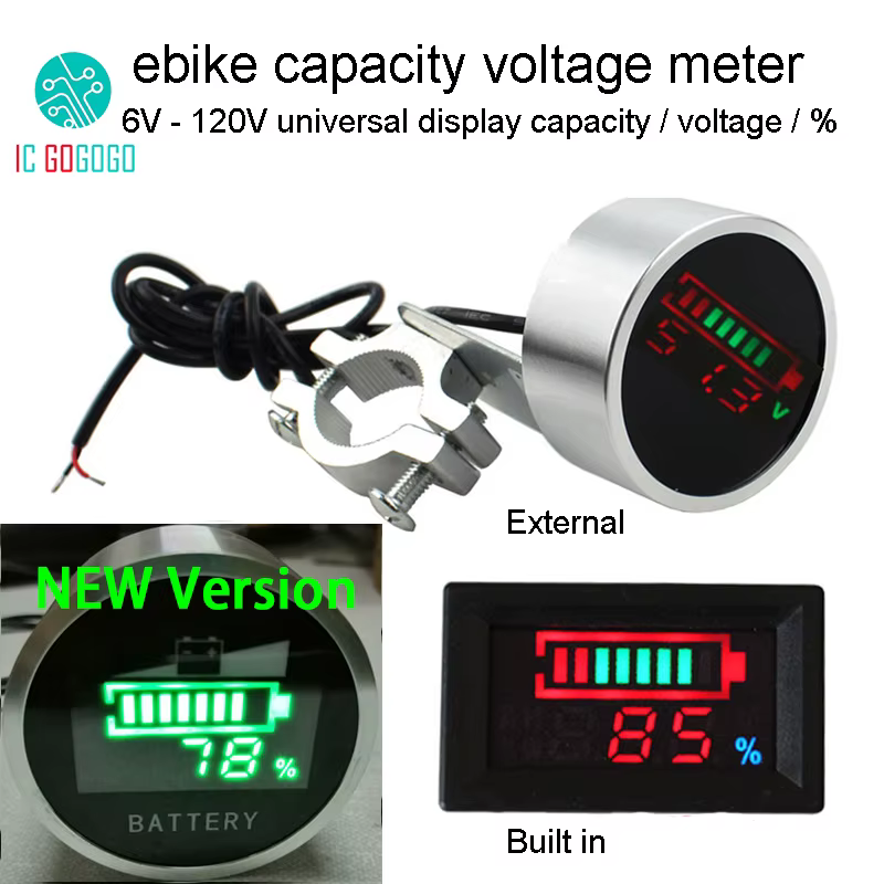 Indicateur de capacité de batterie pour vélo électrique, compteur de tension, affichage en pourcenta