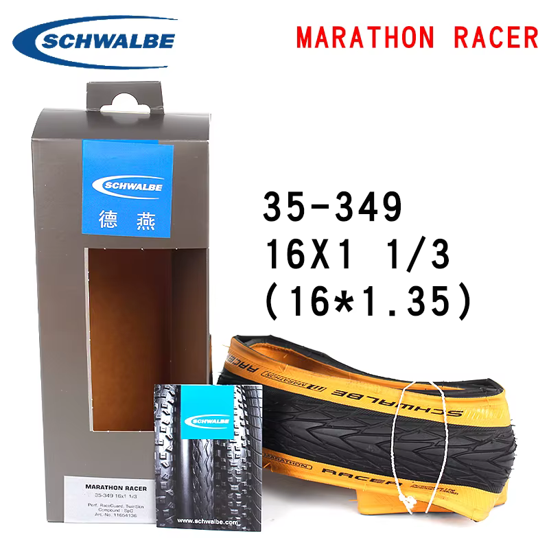 Schwalbe-Pneu de vélo Marathon Inboulon 35-349, 16 ", 16x1, 1, 3, Côté jaune ultra léger pour pneus
