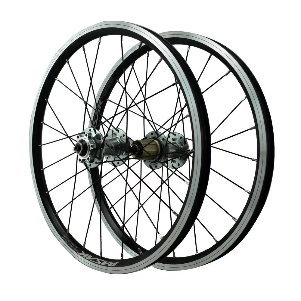 Paire de roues de vélo pliant, frein à disque, frein à jante en V, 24H, valve AV, moyeux à roulement