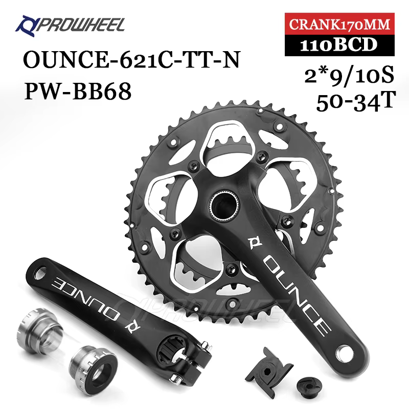 PROWHEEL vélo de route creux Double pignons pédalier 170mm 53-39T 50-34T manivelle plateau pédalier 