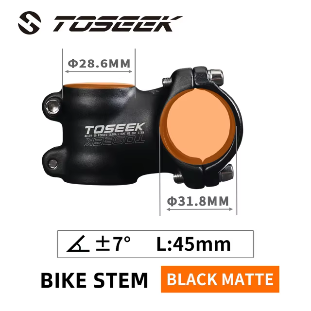TOSEEK tige de vélo en aluminium ultralégère 7 degrés tige de VTT vtt 31.8x45/55/60/65/70/80/90/100/