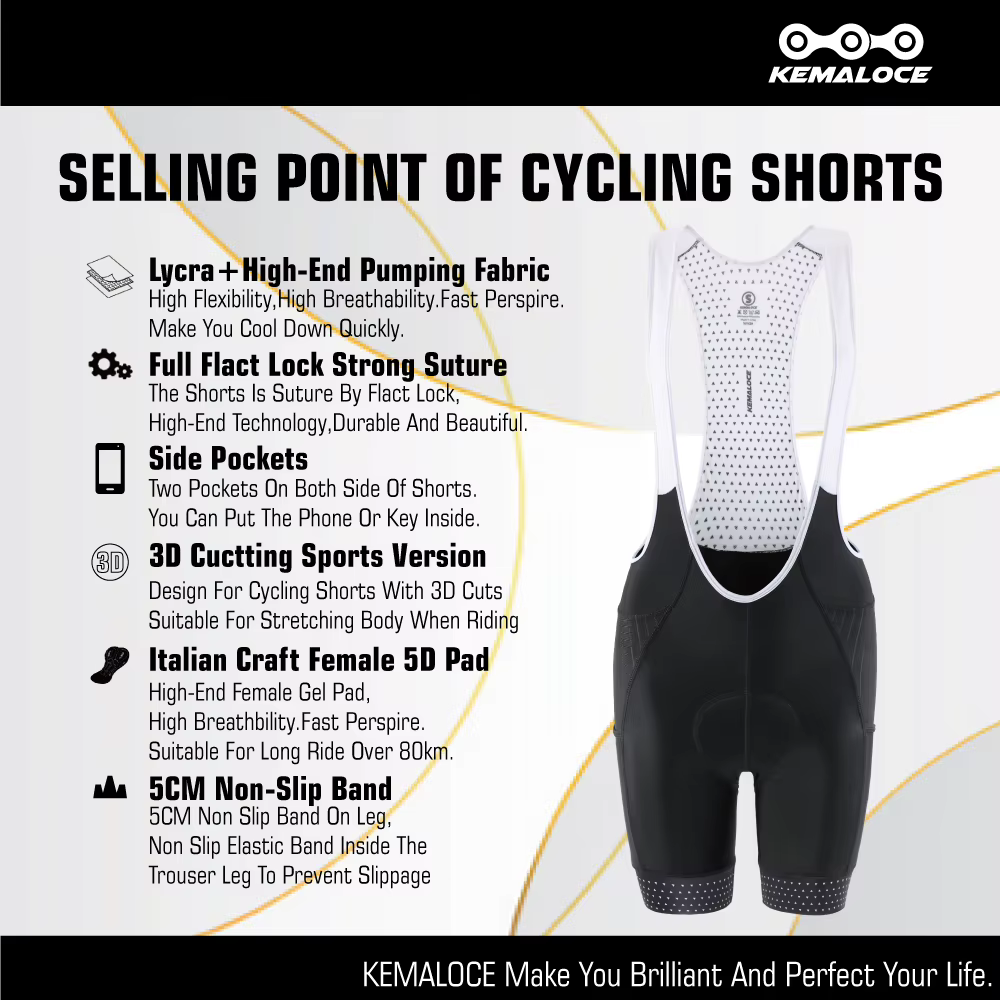 KEMALOCE-Cuissard à bretelles de cyclisme pour femme, short de vélo d'été respirant, short de vélo n
