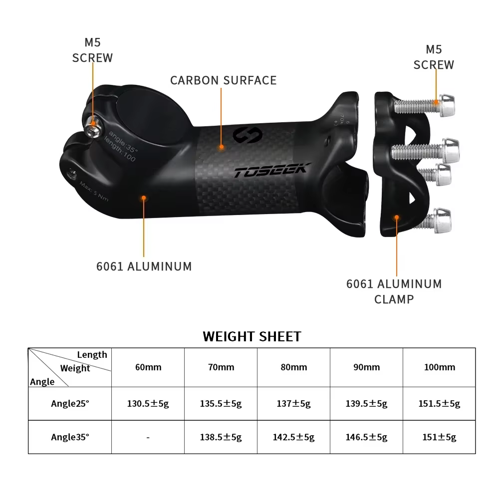 Toseek carbone vtt puissance 31.8mm tige de guidon de vélo 10/17/25/35 degrés vtt vélo Table ultralé
