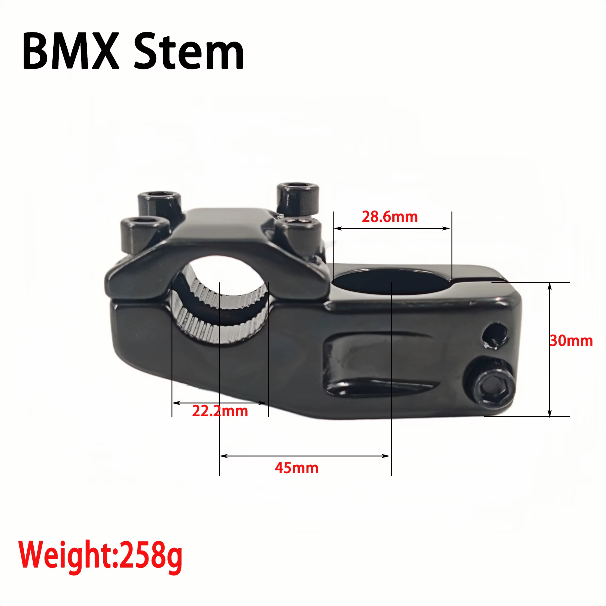Tige BMX 22.2*28.6mm 45mm tige de vélo CNC en alliage d'aluminium léger tige de guidon BMX pour pièc