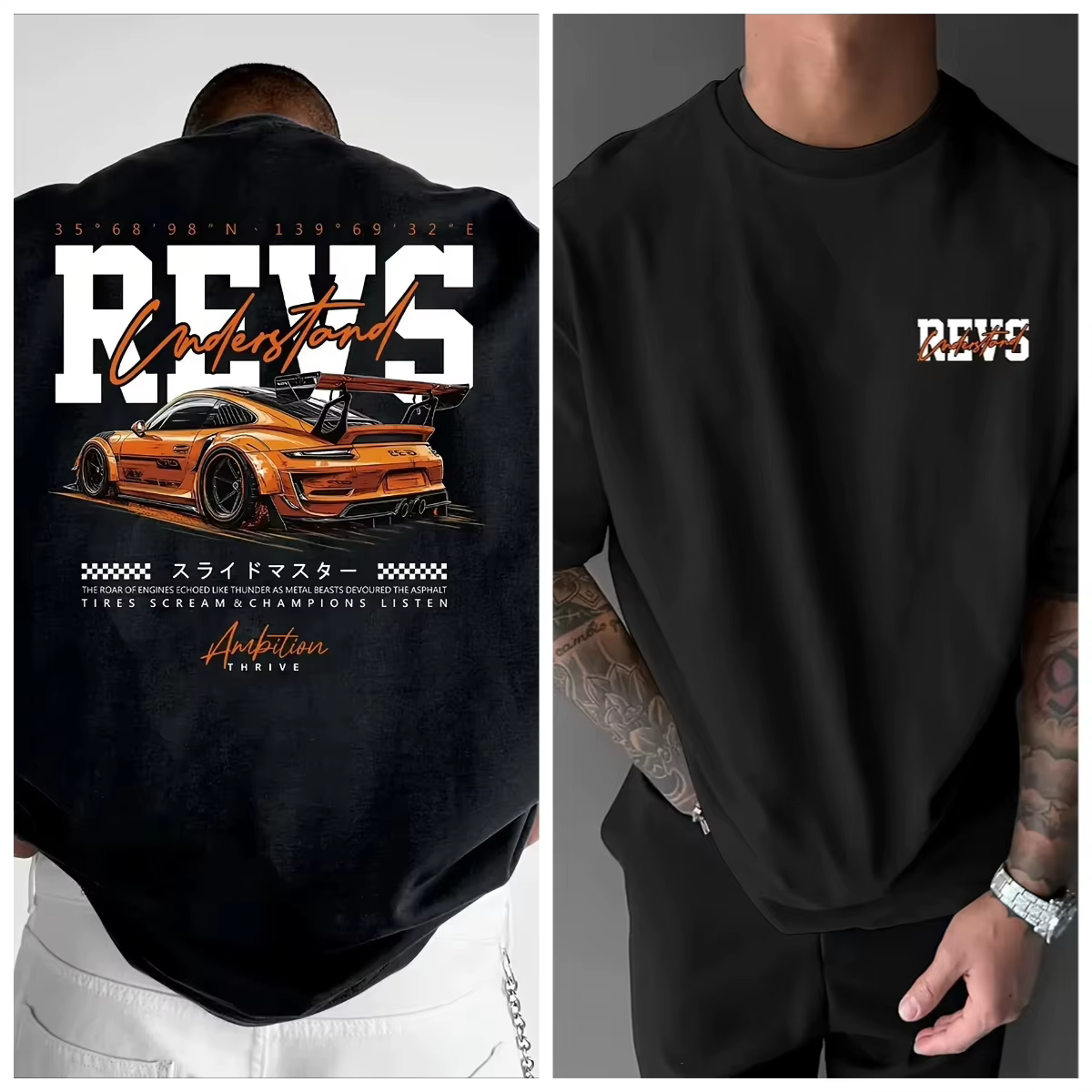 T-shirt pour homme en coton doux de qualité supérieure avec imprimé graphique de voiture de sport or