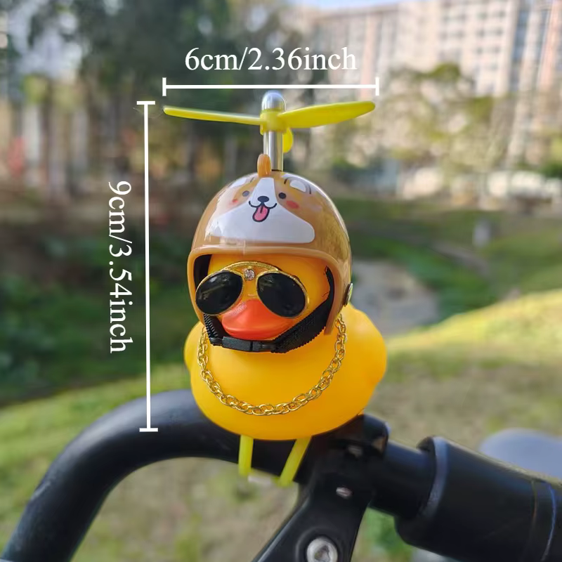 Ornement de vélo cornes de vélo presser canard en caoutchouc avec sangles hélice de casque à motif a