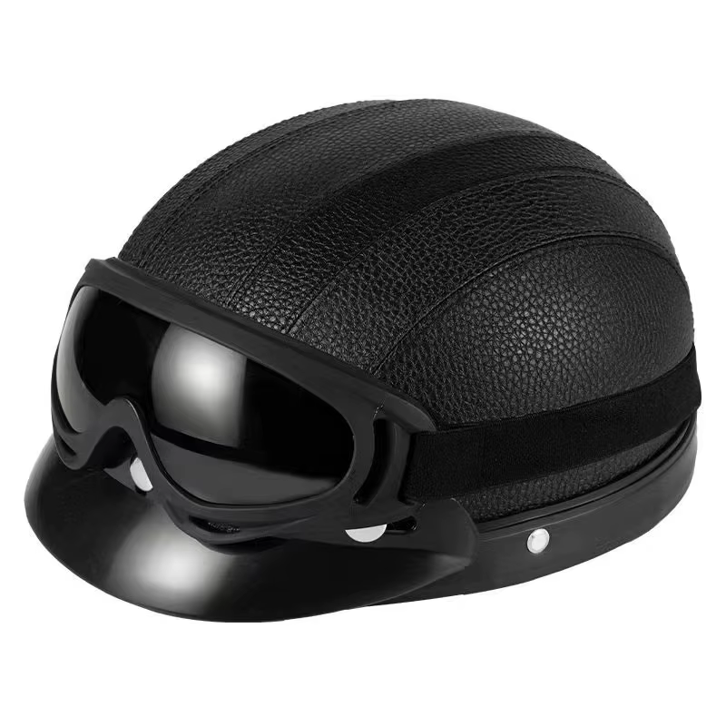 Casque vintage en cuir Harley pour homme et femme, demi-casque léger, vélo électrique, chaud, univer