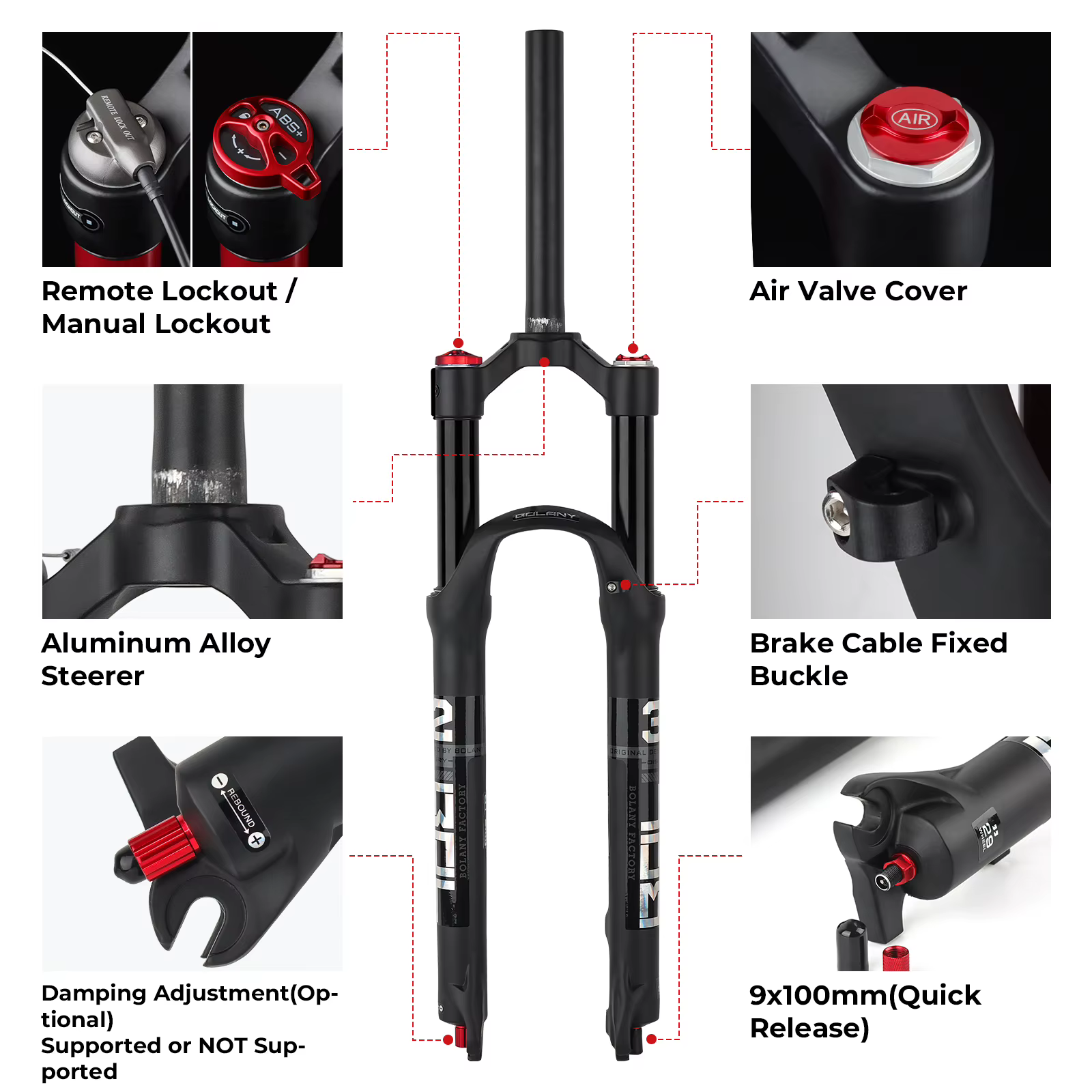 BOLANY-Fourche de vélo VTT en alliage de magnésium, suspension avant de vélo à air, tube droit, pièc