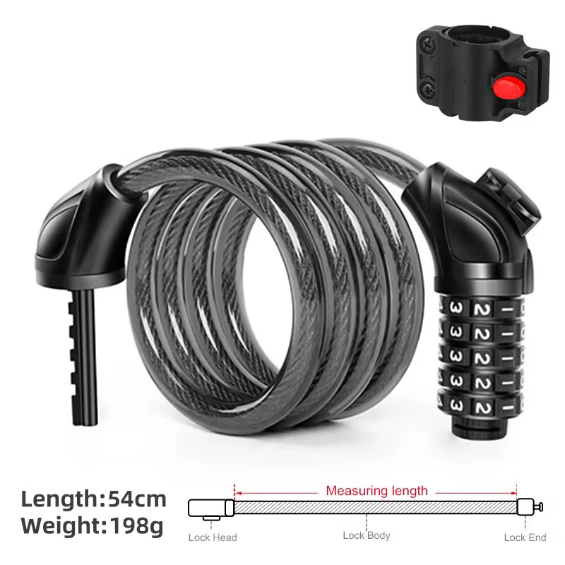 Xunting – câble de verrouillage de vélo 54cm, câble enroulé de 5 pieds, combinaison sécurisée et réi