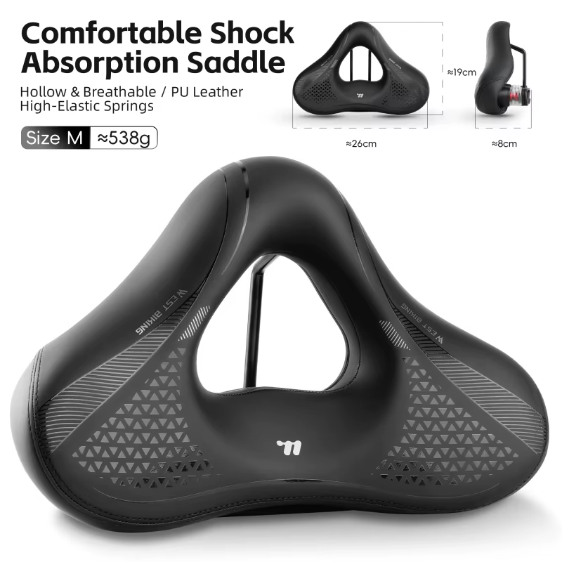 WEST BIKING – selle de vélo à Absorption des chocs, coussin large et épais, pour vtt, vélo de touris