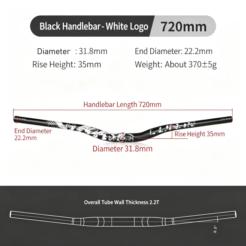 Guidon de vélo LUNJE pour descente, diamètre 31,8 mm, guidon XC/AM 720/780 mm, guidon de VTT à queue