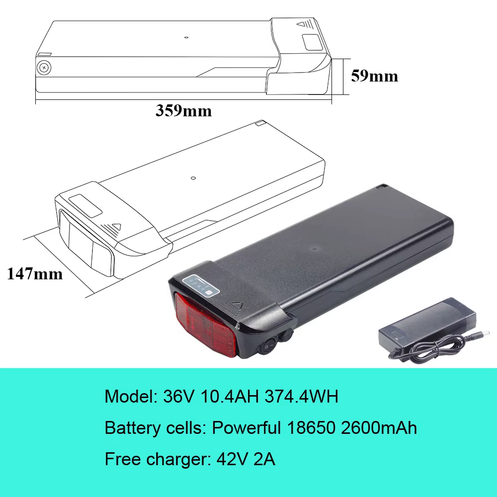 Batterie de vélo électrique arrière 36V, 10,4 ah, 12ah, 14ah, pour vélo électrique Dawes Elegance Lo