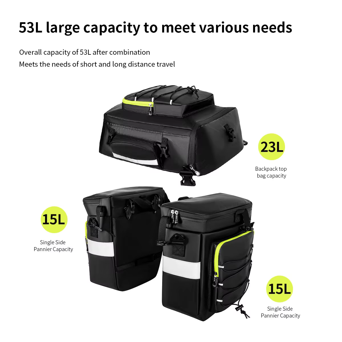 Sac de vélo Extra grande capacité Wagon étanche, sac d'étagère longue Distance cyclisme 3 en 1, sac 