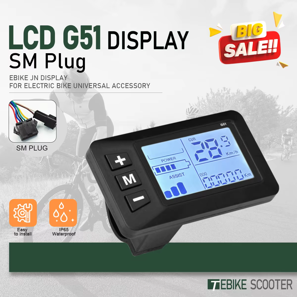 Écran LCD G51 pour Vélo Électrique, Compteur d'Affichage 24V 36V 48V, Écran de Panneau pour Trottine