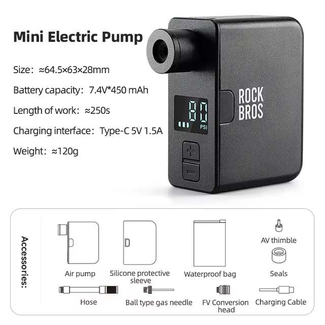 ROCKBROS-Mini pompe à air électrique portable pour vélo, pompe de détermination aste, gonfleur d'opa