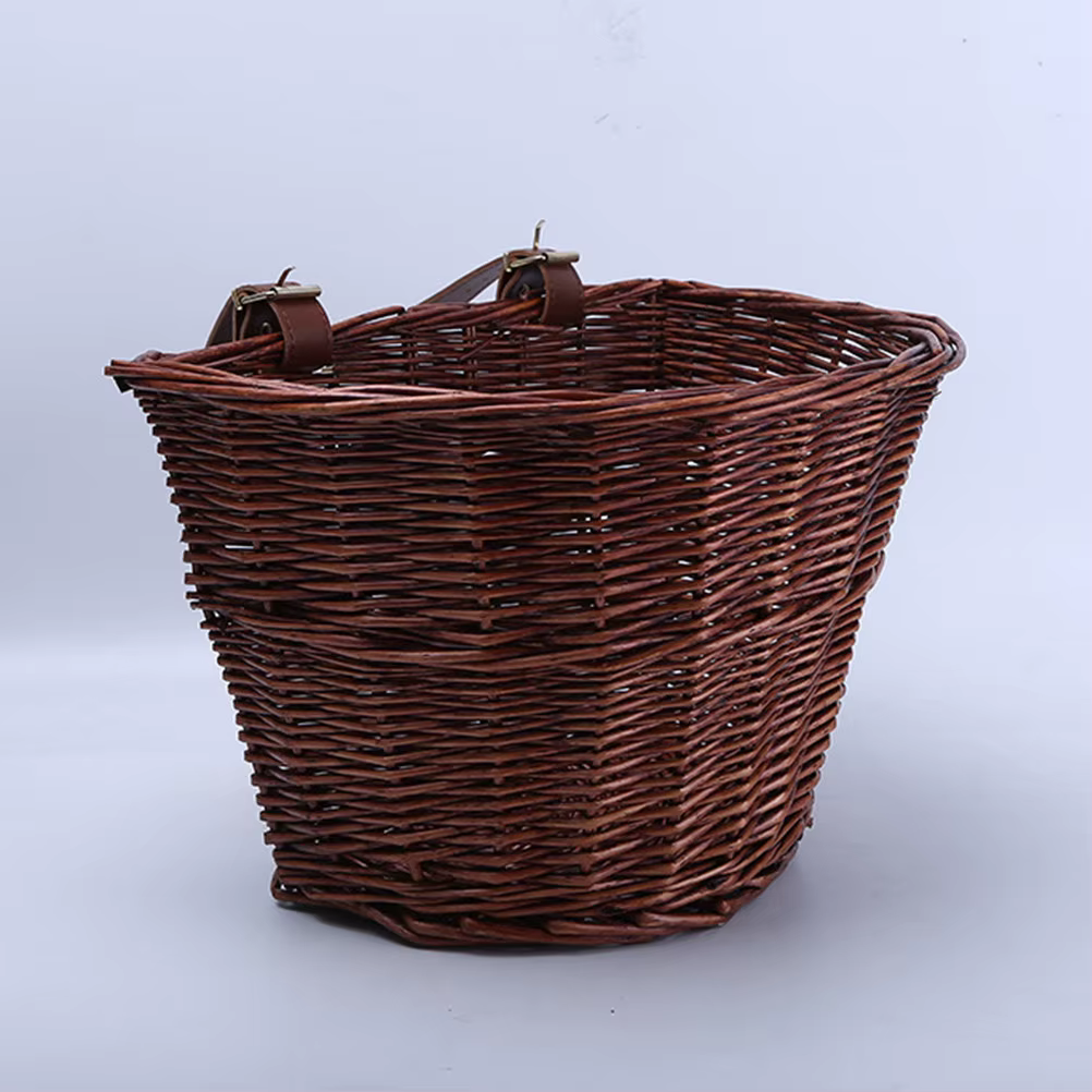 Panier de vélo en osier marron, amovible, pour guidon avant, fait main en saule et rotin, conteneur