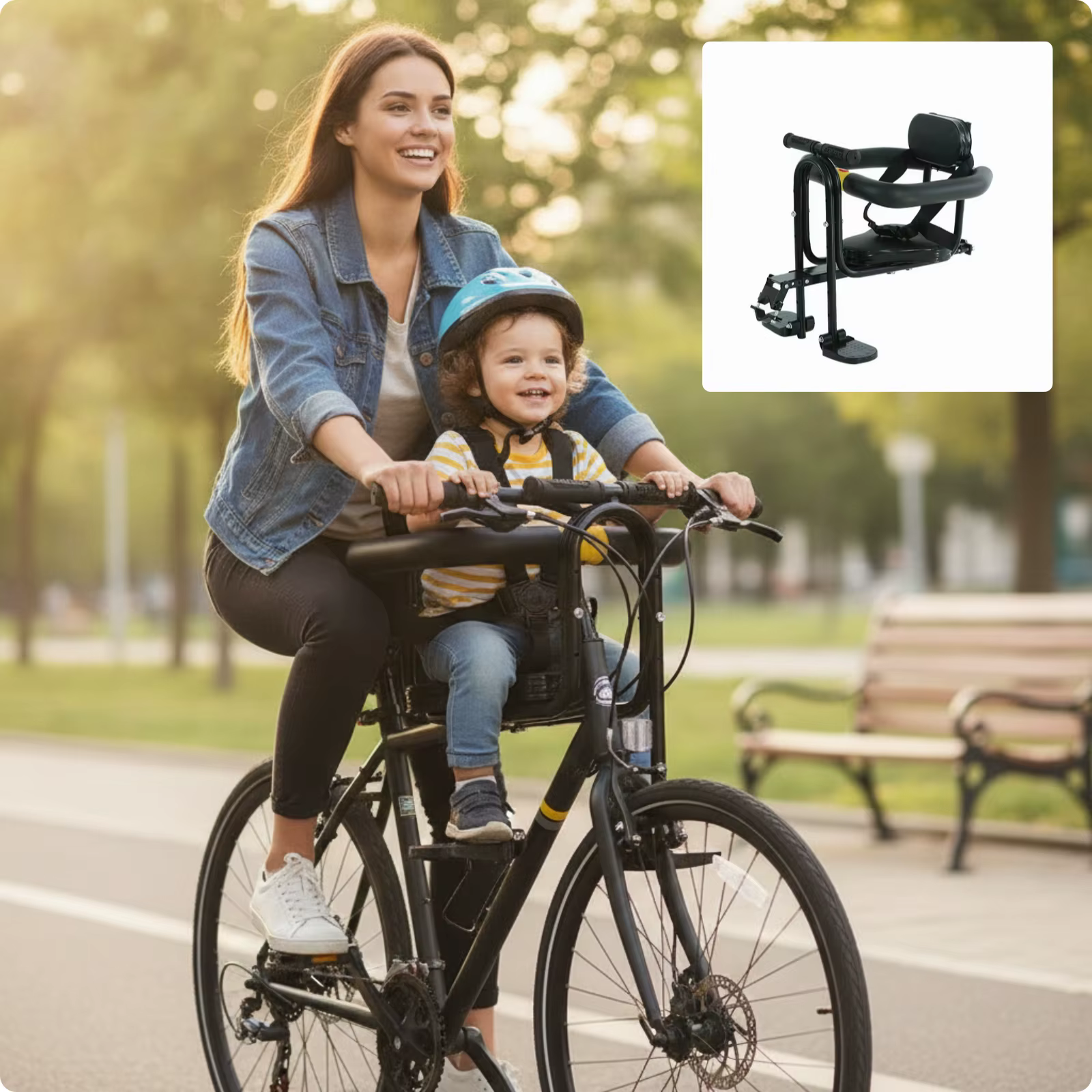 Siège de vélo pour enfant, siège de vélo sécurisé avec harnais, rembourré et sécurisé pour les tout-