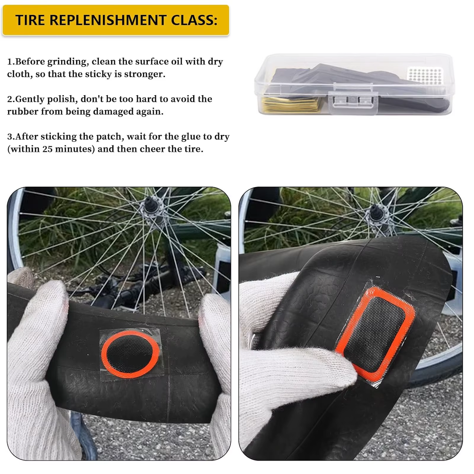 Kit d'outils de réparation de vélo portable 40 pièces, patchs en caoutchouc auto-adhésifs avec étui 