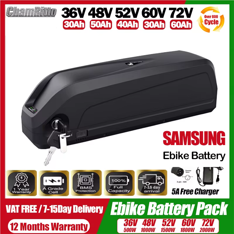 48v Hailong 36v 52v 60v 72v 24 30ah 40ah 50 60ah Batterie Velo Electrique Ebike Bateria 20ah cham-ri