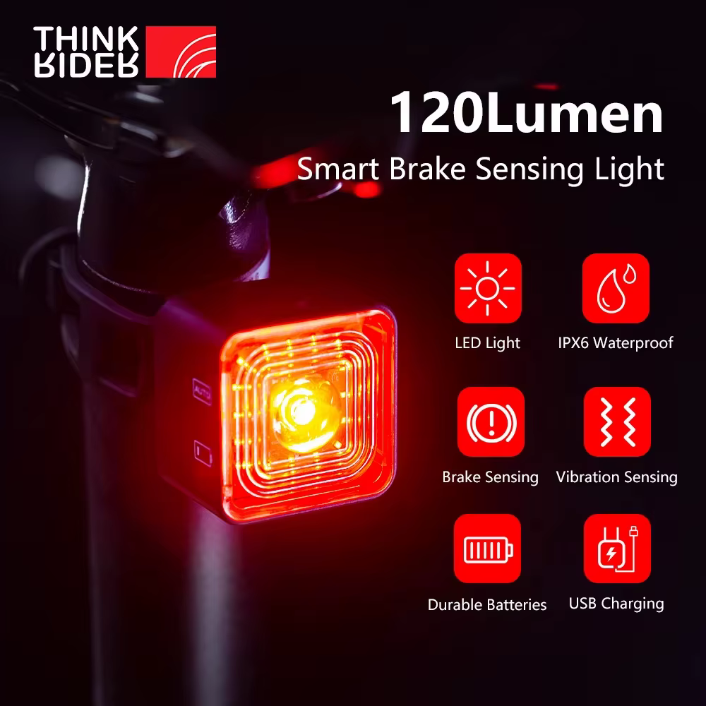 ThinkRider feu arrière de vélo intelligent démarrage automatique arrêt frein IPX6 étanche USB Charge