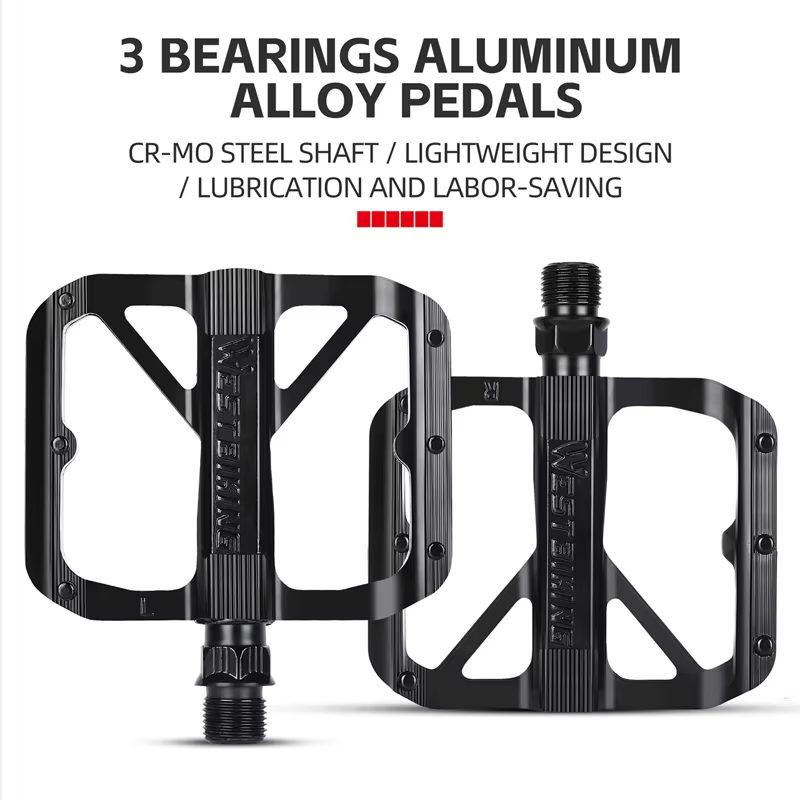 Pédales de vélo légères WEST BIKING à 3 roulements, axe en acier Cr-Mo, alliage d'aluminium, antidér