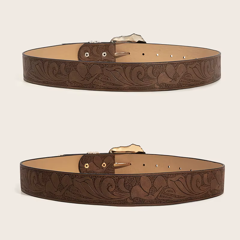 Ceinture Vintage en cuir PU marron occidental pour femme, ceinture de taille Cowgirl avec boucle en