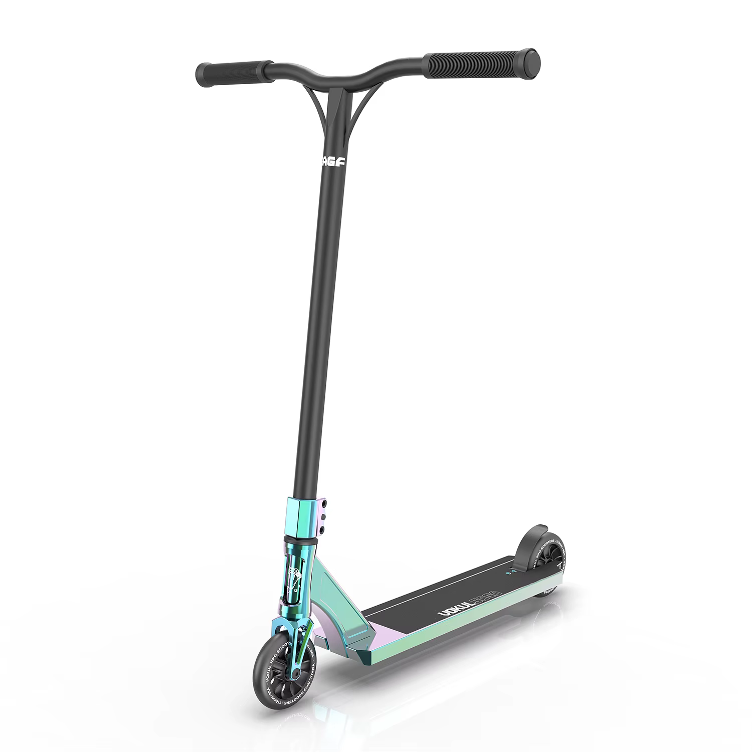 Trottinette Freestyle Pro Trick Scooter avec finition Neo Chrome, plateau en aluminium traité thermi