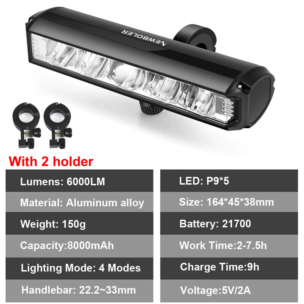 NEWBOLER vélo lumière avant 6000 Lumen vélo lumière 8000 mAh étanche lampe de poche USB charge vtt r