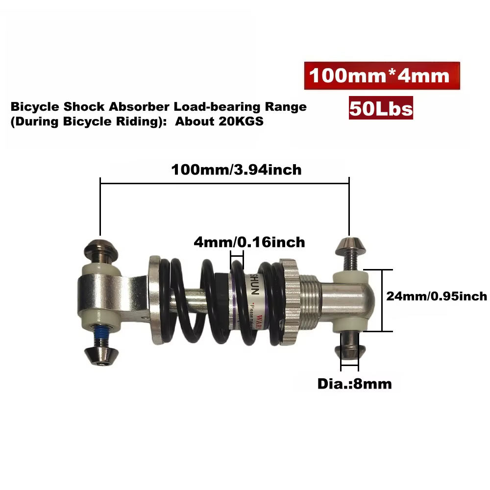 Amortisseur arrière de vélo, 100 mm, 125 mm, 150 mm, suspension à ressort hélicoïdal 50 Lbs/100 Lbs/