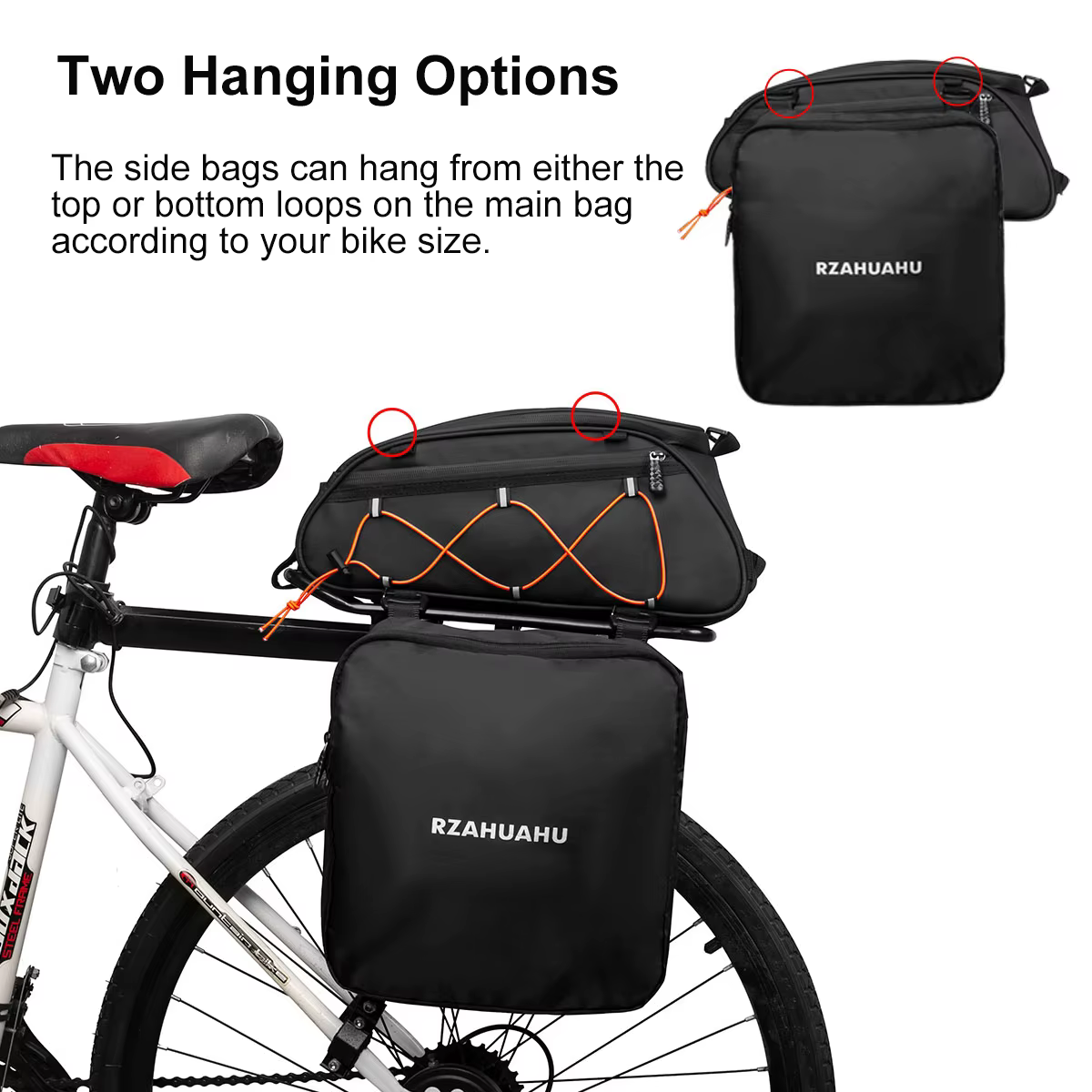 Sac de porte-vélo 3 en 1, sac de coffre étanche, sac de siège arrière de vélo, sac isotherme avec 2 