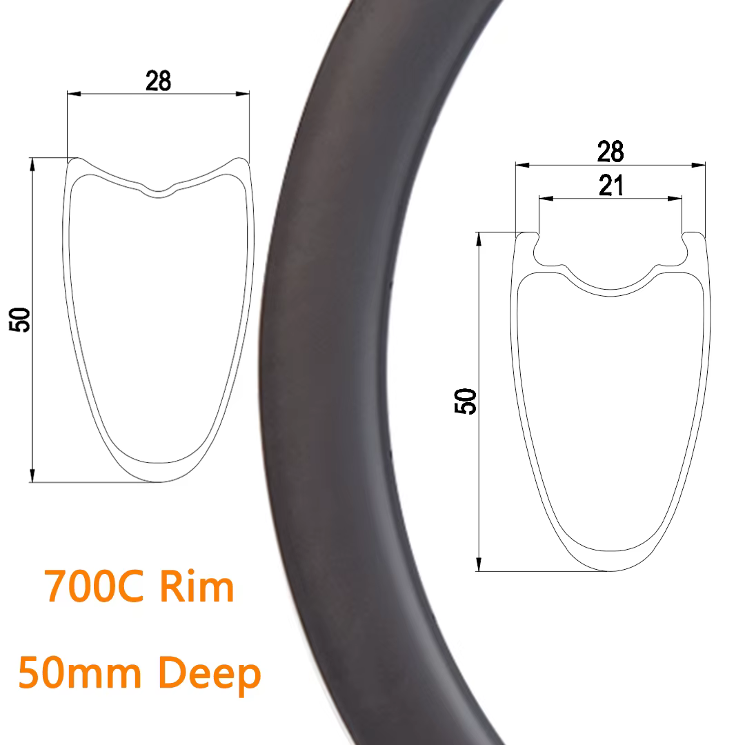 Jantes de vélo de route 700C entièrement en carbone 50*28mm Tubeless Tubulaire Clincher