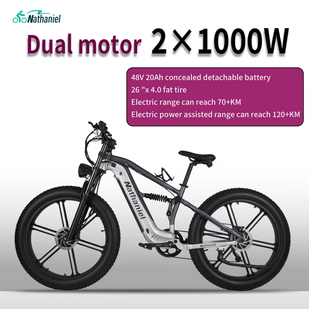 Vélo électrique Nathaniel 2000W SYR09 à double transmission, pneus larges 26x4.0, batterie 48V20AH, 