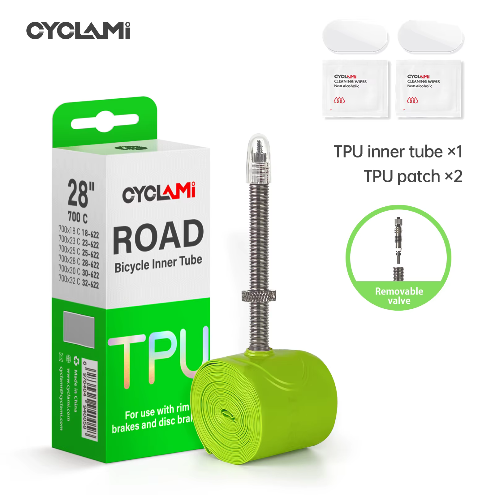 CYCLAMI – chambre à air ultralégère en TPU, tuyau en métal, Valve Presta, accessoires de vélo amovib