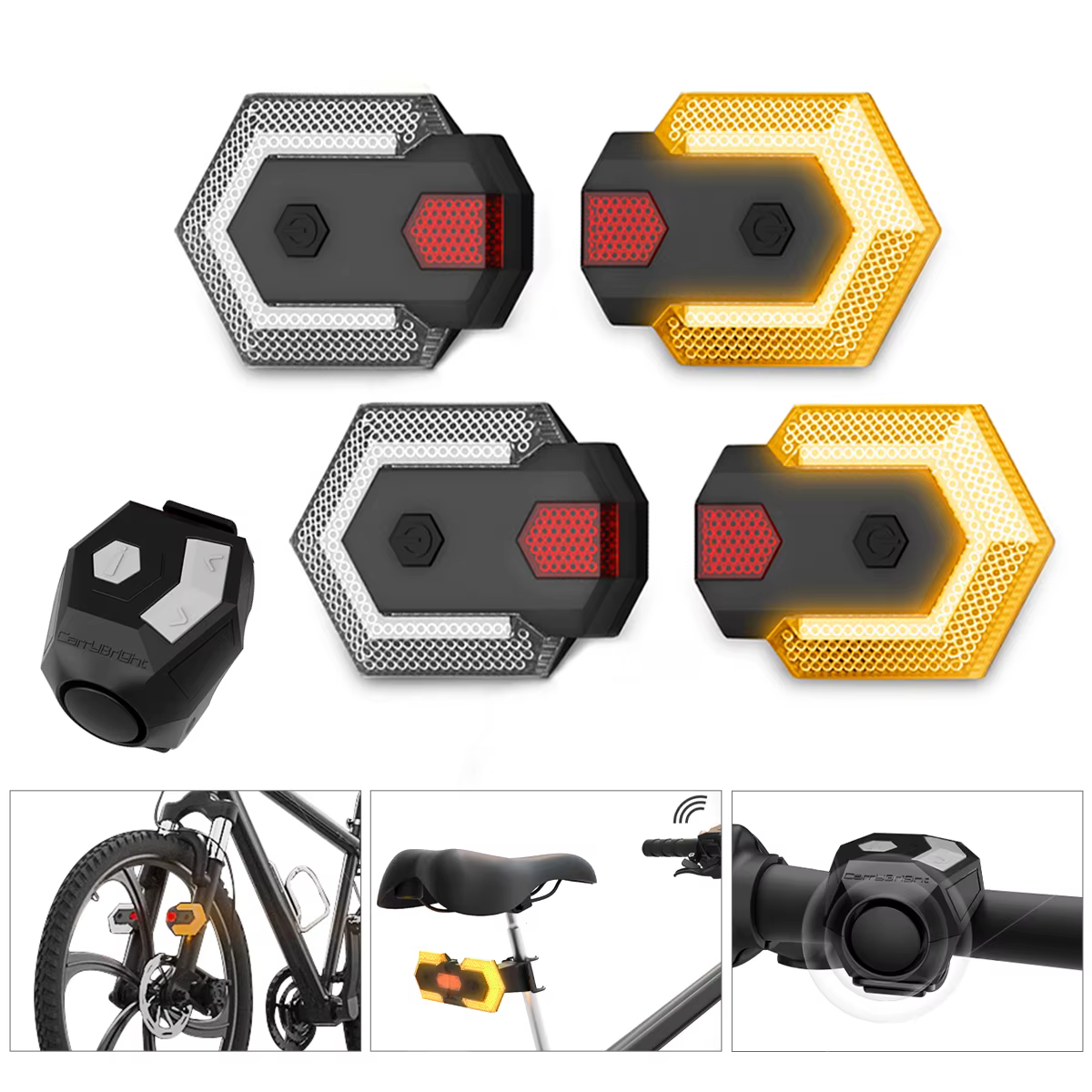 Clignotant de vélo + klaxon de cloche électronique de vélo pour LED, télécommande sans fil, feu arri