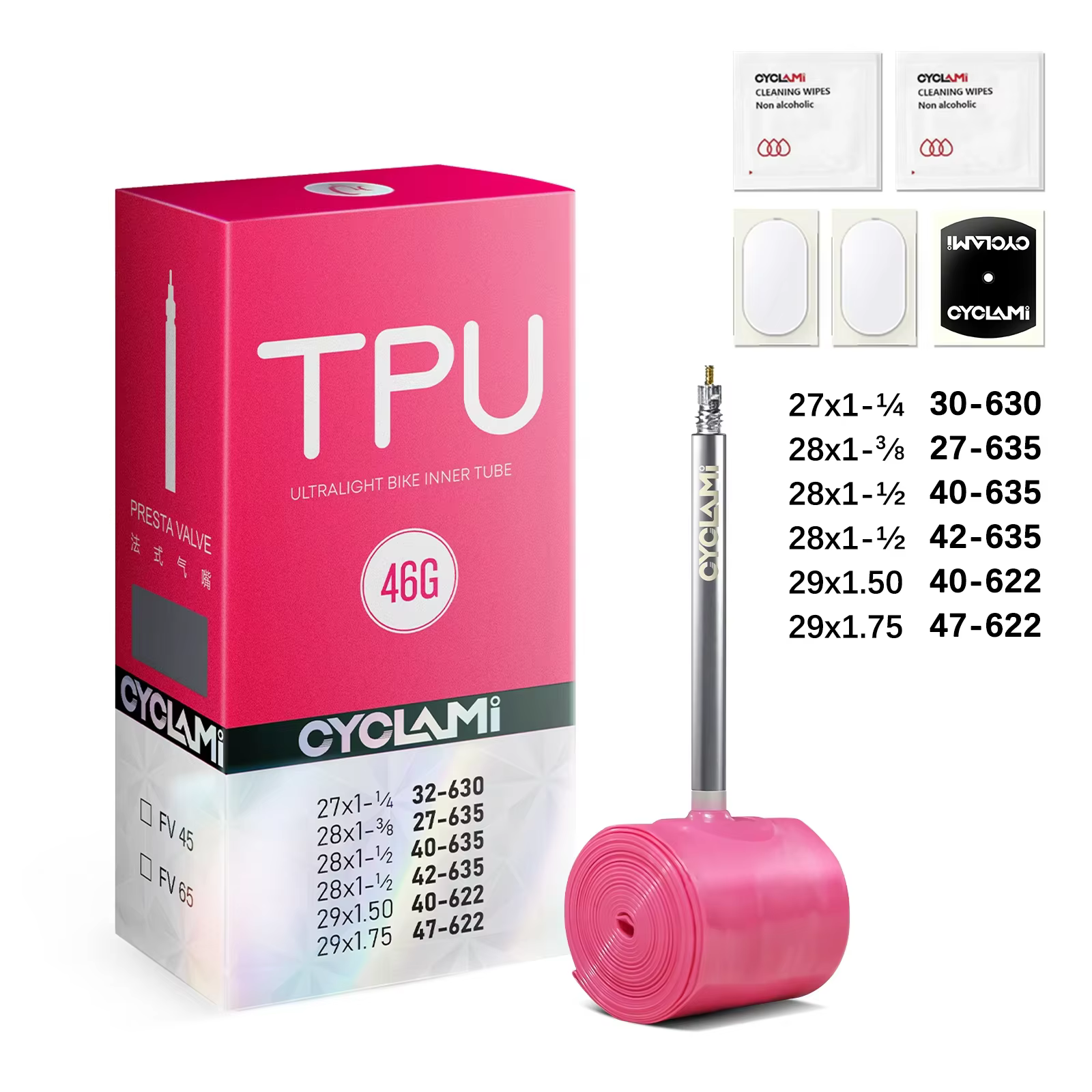 CYCLAMI ultraléger route vtt29 vélo TPU intérieur rose Tube pneu français Valve FV 65mm pour gravier