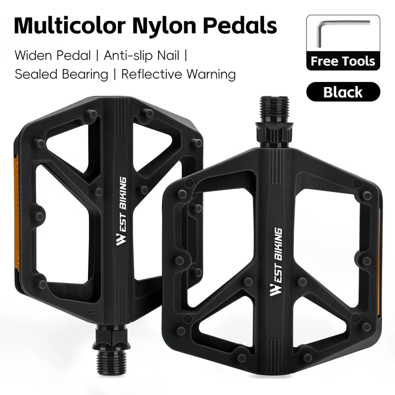 Pédales de vélo WEST BIKING en nylon réfléchissantes légères, 14 mm, roulement universel DU, antidér