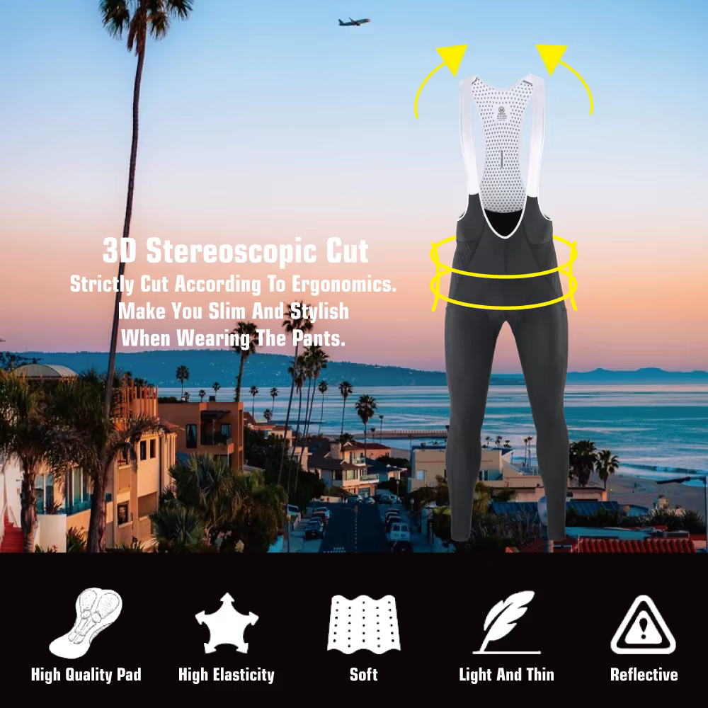 KEMALOCE-Pantalon à bretelles de cyclisme pour homme avec poches latérales, pantalon de vélo long no