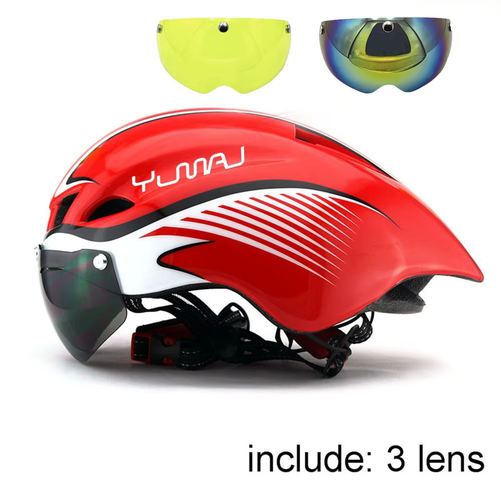 Nouveau 3 lentilles 290g Aero TT casque de vélo de route lunettes course cyclisme vélo sport sécurit