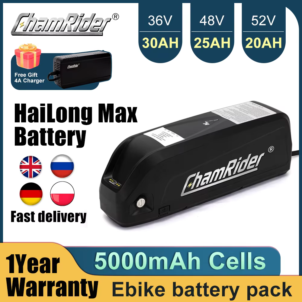 ChamRider Original 48V 36V 52V batterie de vélo électrique 24ah Hailong Max 50A BMS 500W 1000W 1500W