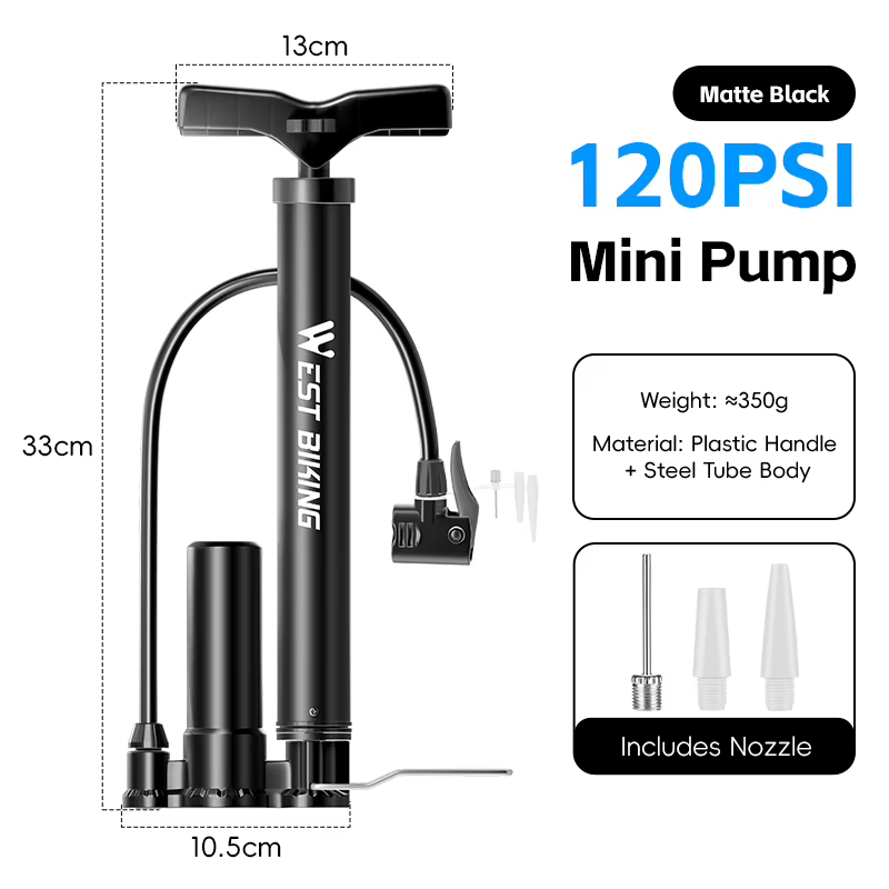 WEST BIKING – pompe à vélo Portable 120 PSI, Mini pompe à vélo FV/AV, Modes de gonflage portables/ve