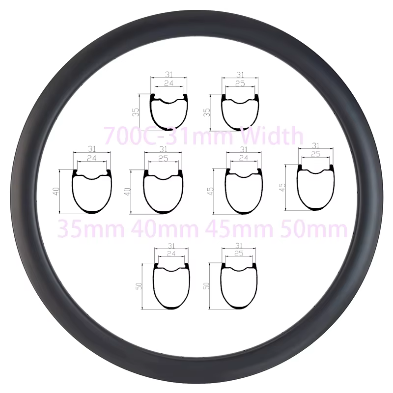 Jantes en carbone 2024, nouveau design, 380g, largeur 31mm, profondeur 35mm, 40mm, 45mm, 50mm, 700C,