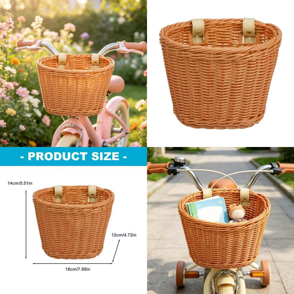 Panier guidon pour garçons filles, panier vélo en Imitation rotin tissé, panier Tricycle pour l'écol
