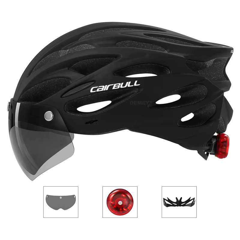 Casque de sécurité ultraléger pour cyclisme, moto, vélo, feu arrière, visière à lentilles parfaites,